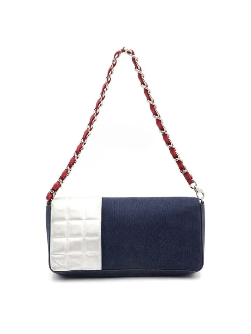 Chanel Number 5 Choco Bar CC Logo Chain Shoulder Bag Navy Silver